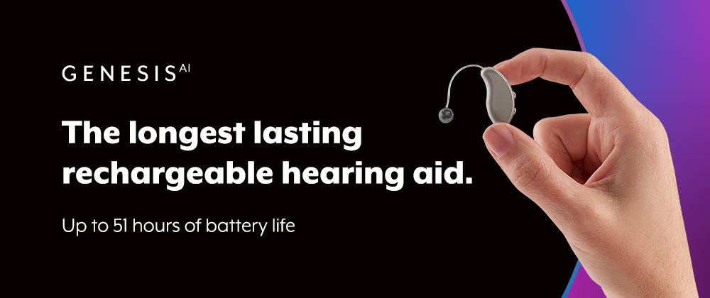 Genesis AI Rechargeable receiver-in-canal hearing aid in hand